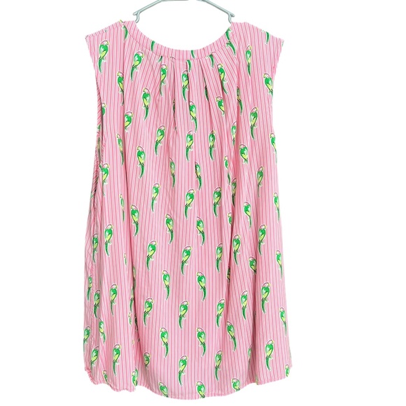 Crown & Ivy V-Neck Tunic Sleeveless Tropical Parrot Pink Green Size 3X - Picture 4 of 10